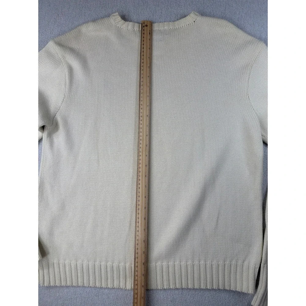 90's Vtg Polo Ralph Lauren Sweater Mens XL Cream 100% Cotton Crewneck navy pony
